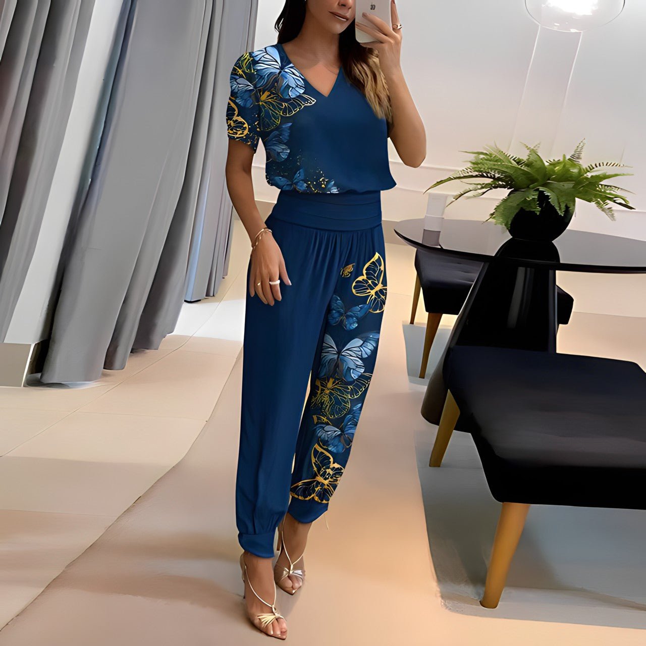 Evelina | Women’s V-Neck Wide Leg Two-Piece Set