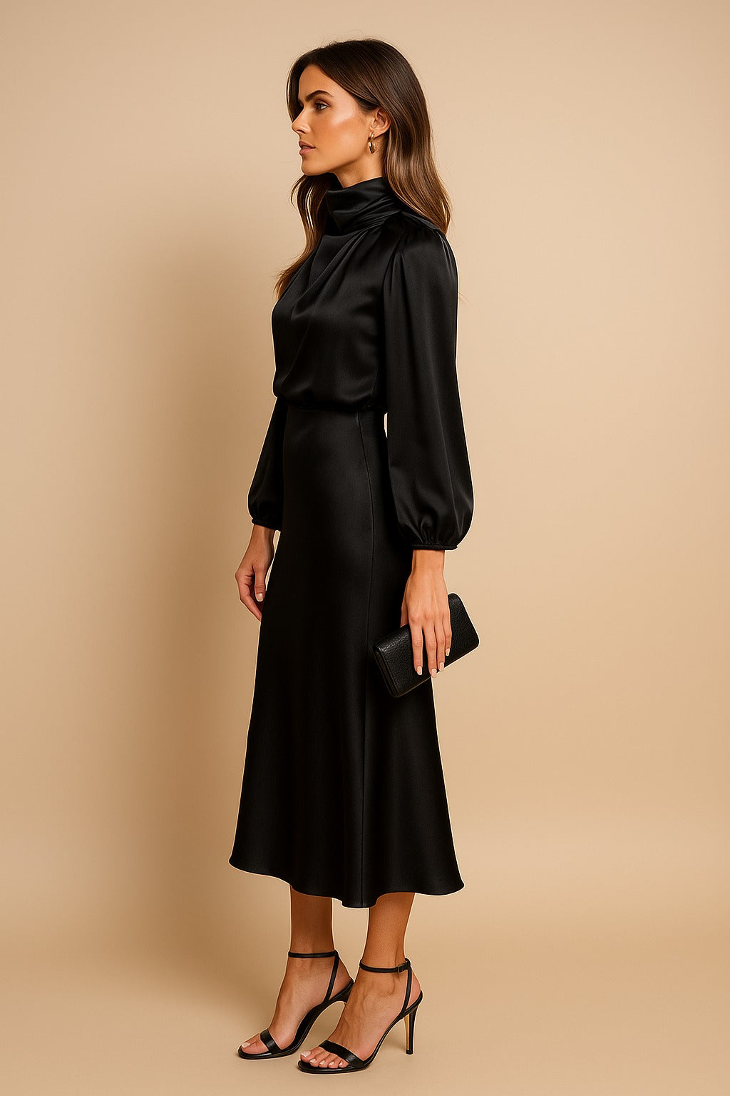 Long Sleeve Satin Midi Dress