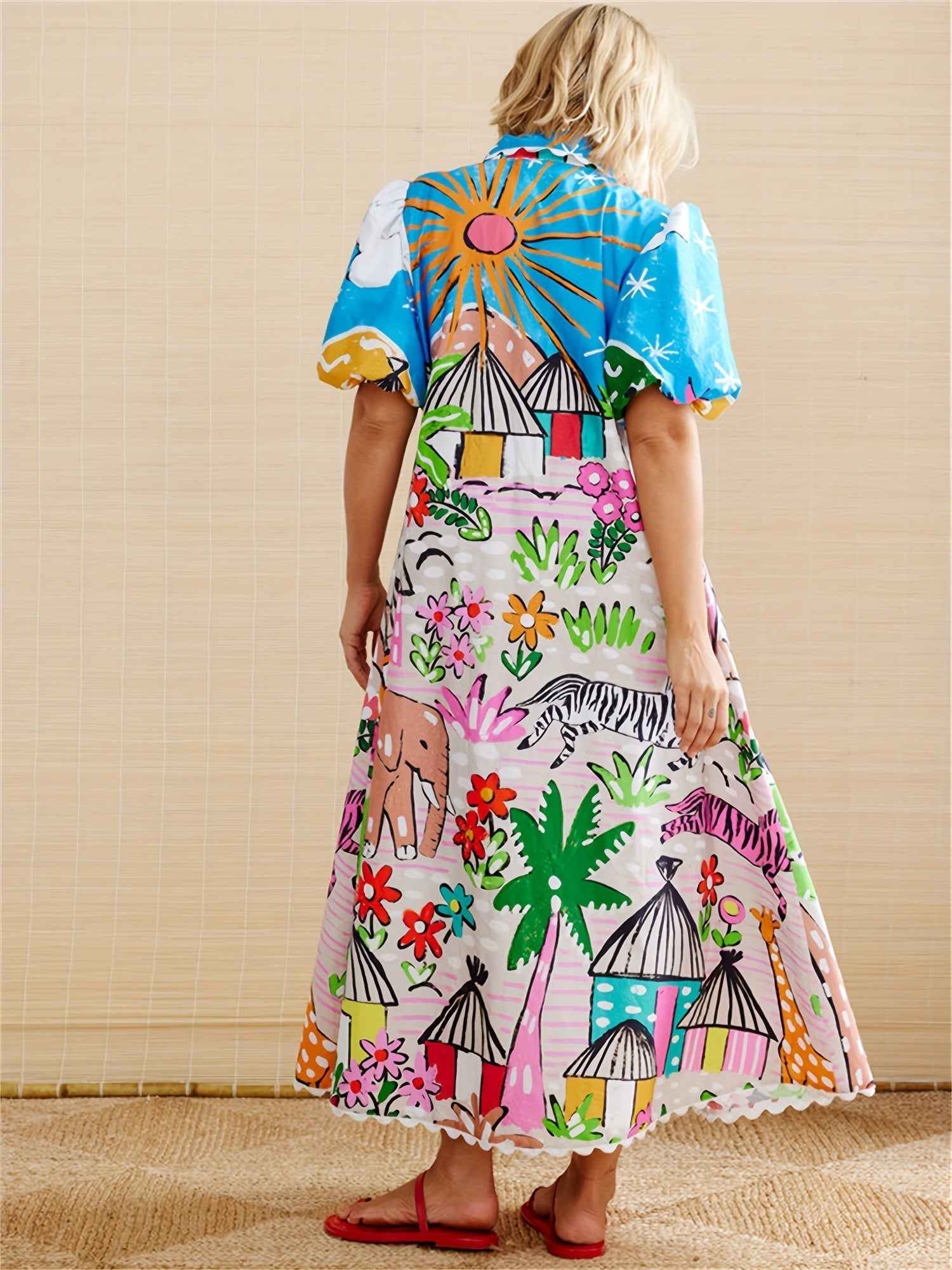 Marjolaine | Women’s Short Sleeve Printed Shirt Maxi Dress