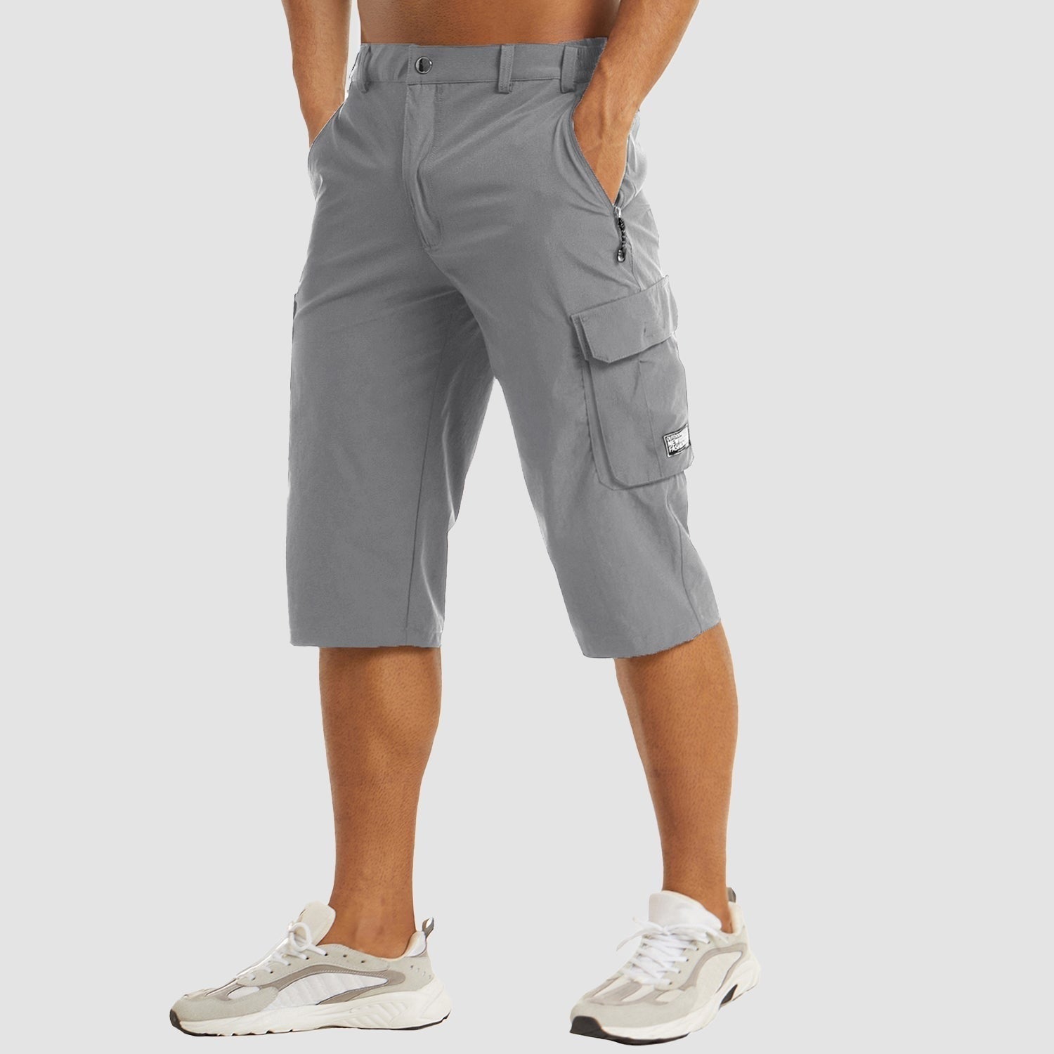 Casual Cargo Capri Shorts - Light Grey