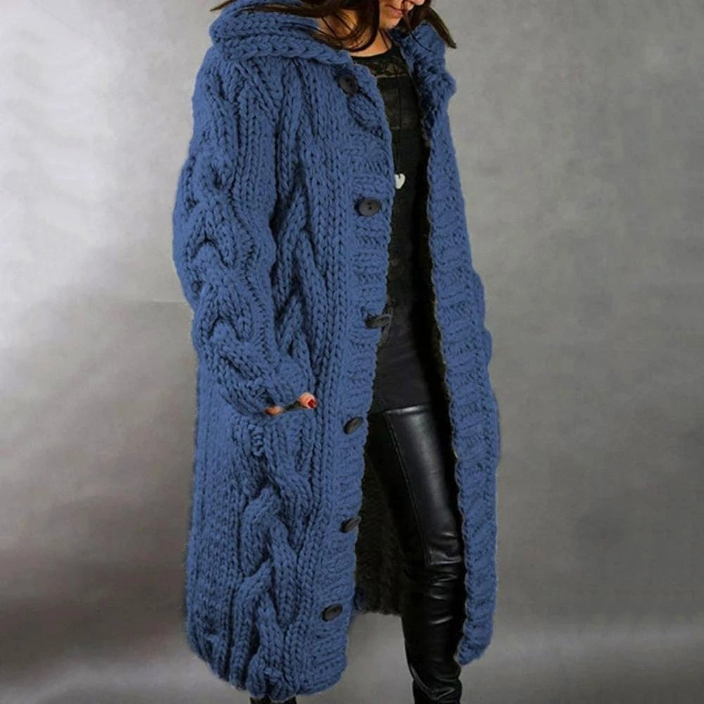 Chunky Cable Knit Cardigan - Blue