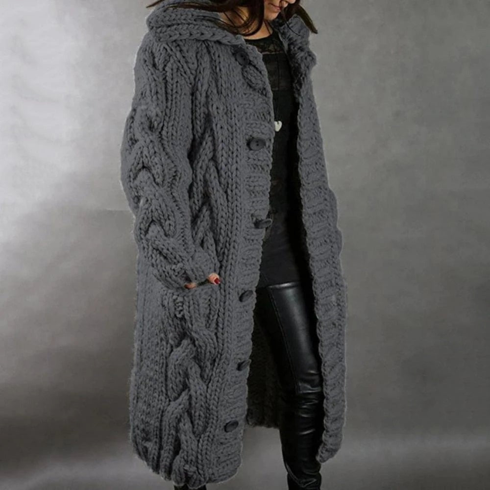 Chunky Cable Knit Cardigan - Dark Grey