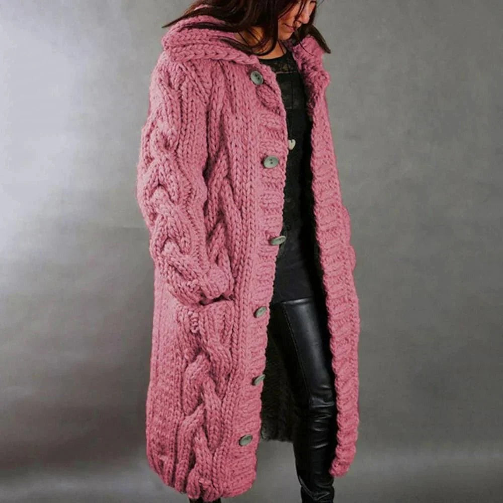 Chunky Cable Knit Cardigan - Pink