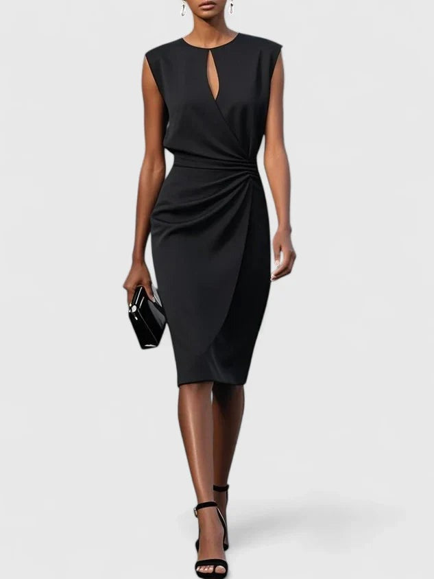 Cocktail Ruched Midi Dress - Black