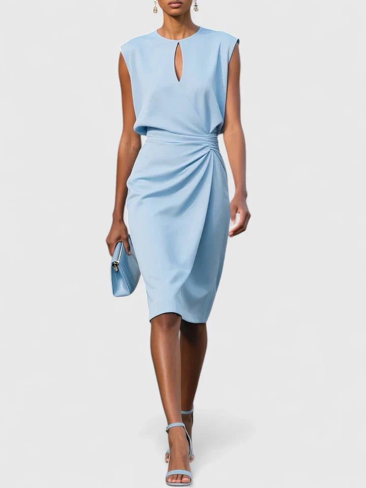 Cocktail Ruched Midi Dress - Light Blue