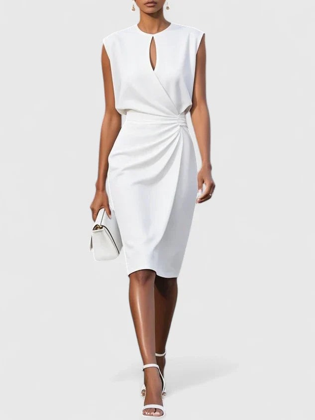 Cocktail Ruched Midi Dress - White