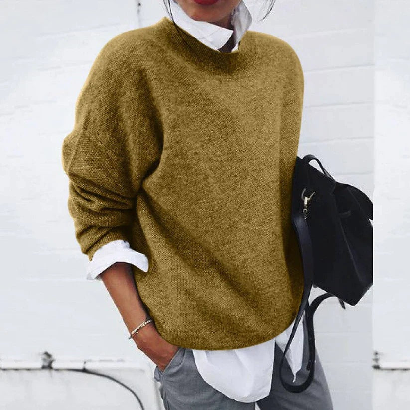 Crew Neck Knit Sweater - Khaki