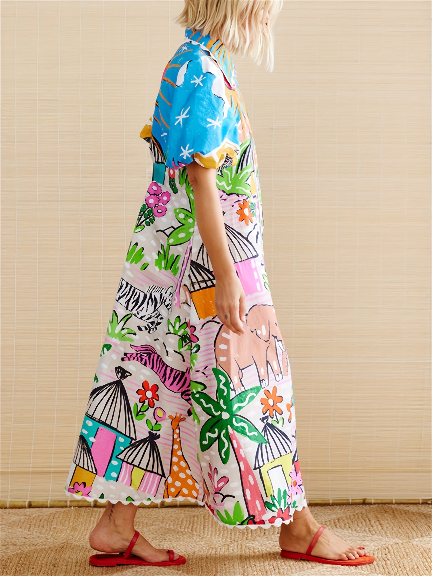 Marjolaine | Women’s Short Sleeve Printed Shirt Maxi Dress