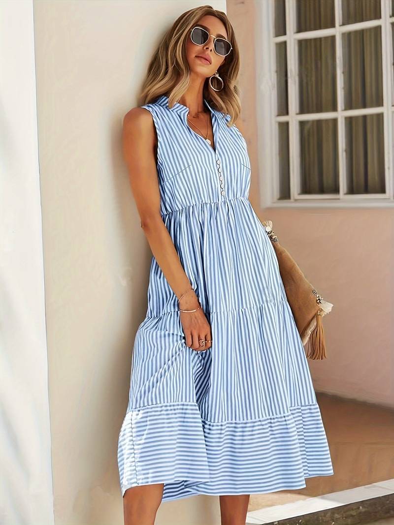 Violeta | Women’s Striped Flowy Summer Midi Dress