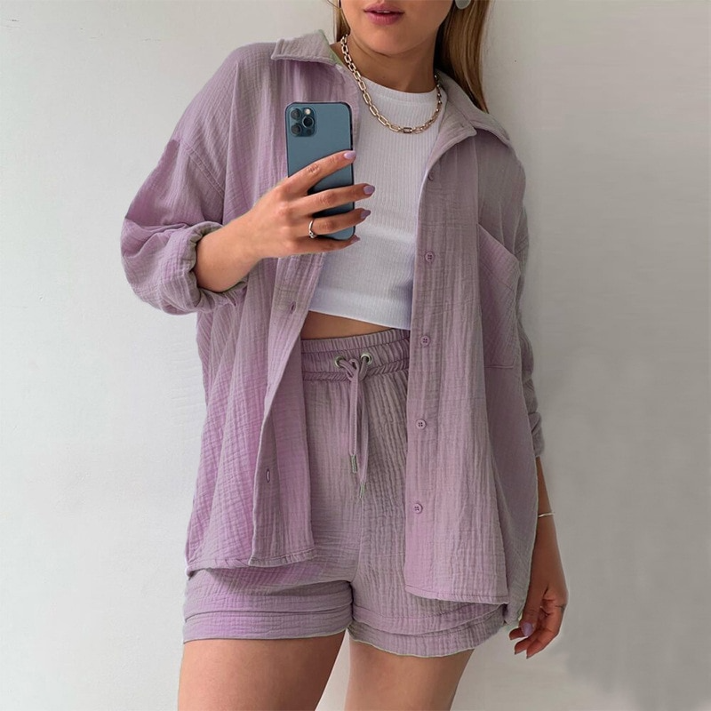 Kalista | Women’s Loose Overshirt Shorts Two-Piece Outfit Set