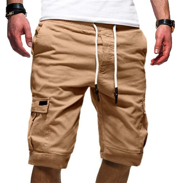 Elastic Waist Cargo Shorts - Beige