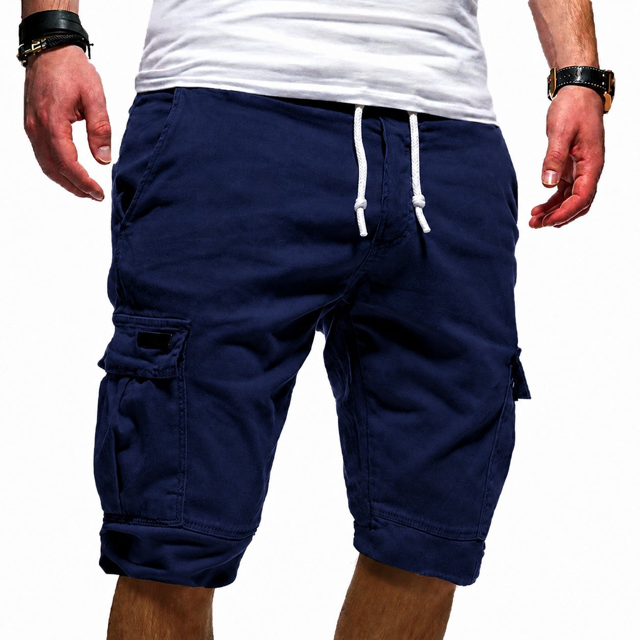 Elastic Waist Cargo Shorts - Dark Blue