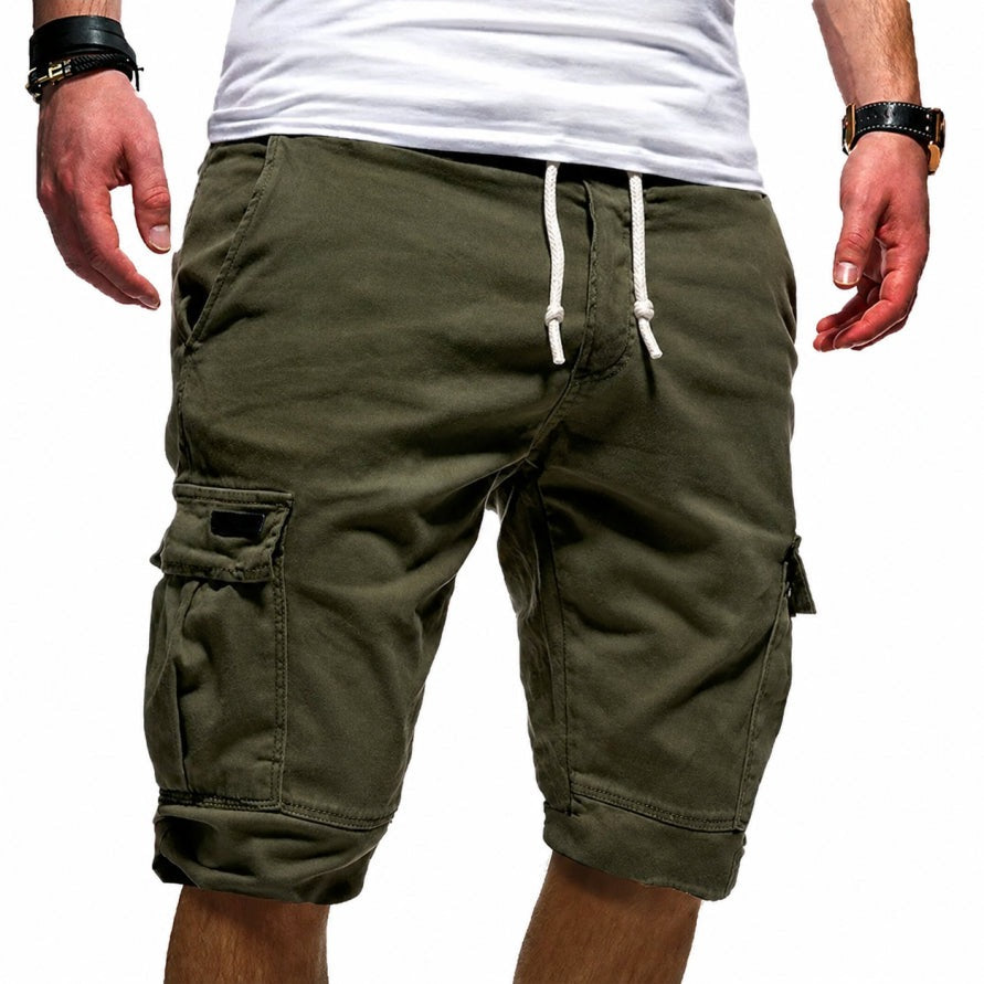 Elastic Waist Cargo Shorts - Dark Green