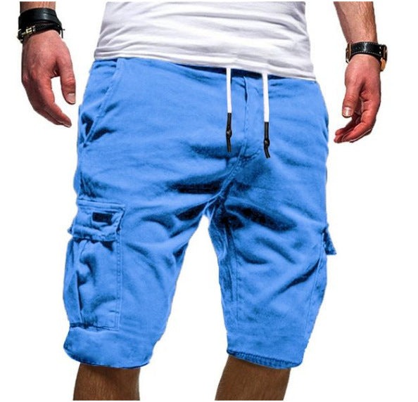 Elastic Waist Cargo Shorts - Light Blue