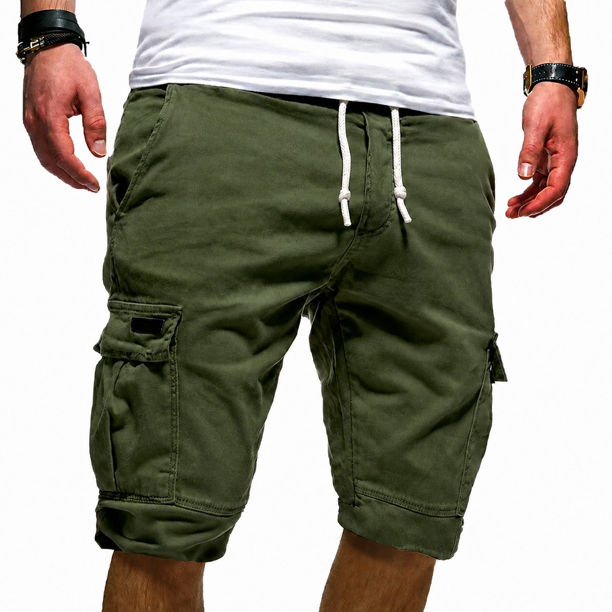 Elastic Waist Cargo Shorts - Olive