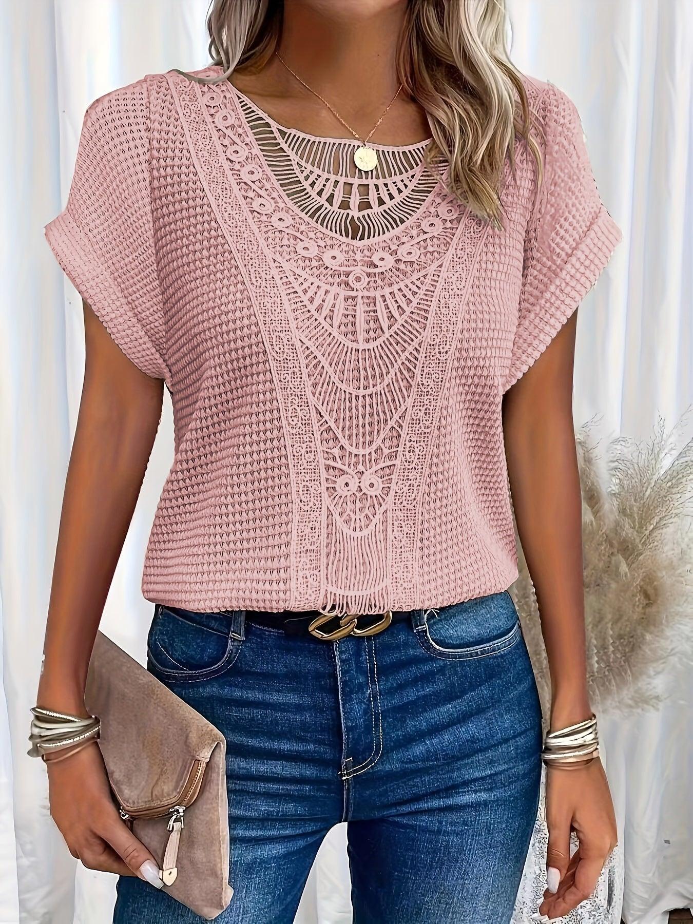 Svea | Women’s Crochet Knit Short Sleeve Top