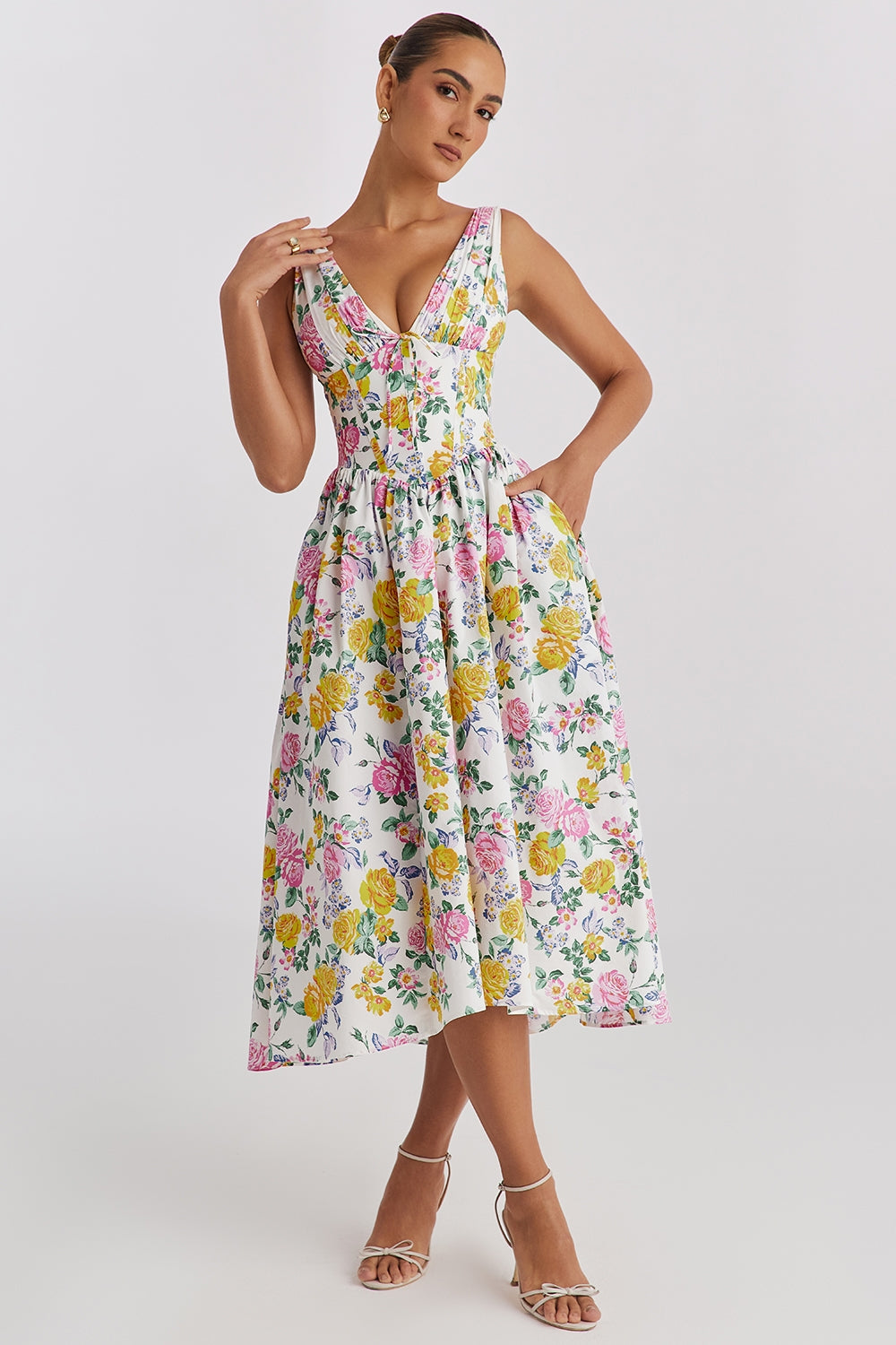 Lydia | Women’s Floral Sleeveless Cocktail Midi Dress