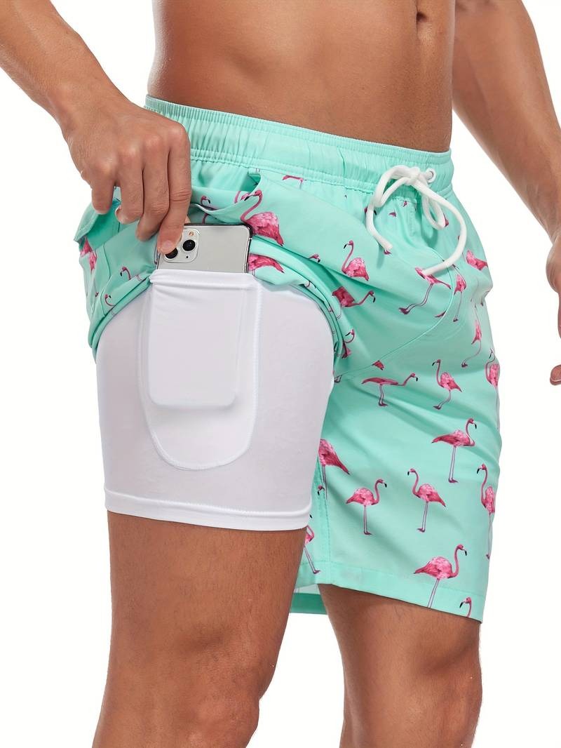Flamingo Print Swim Trunks