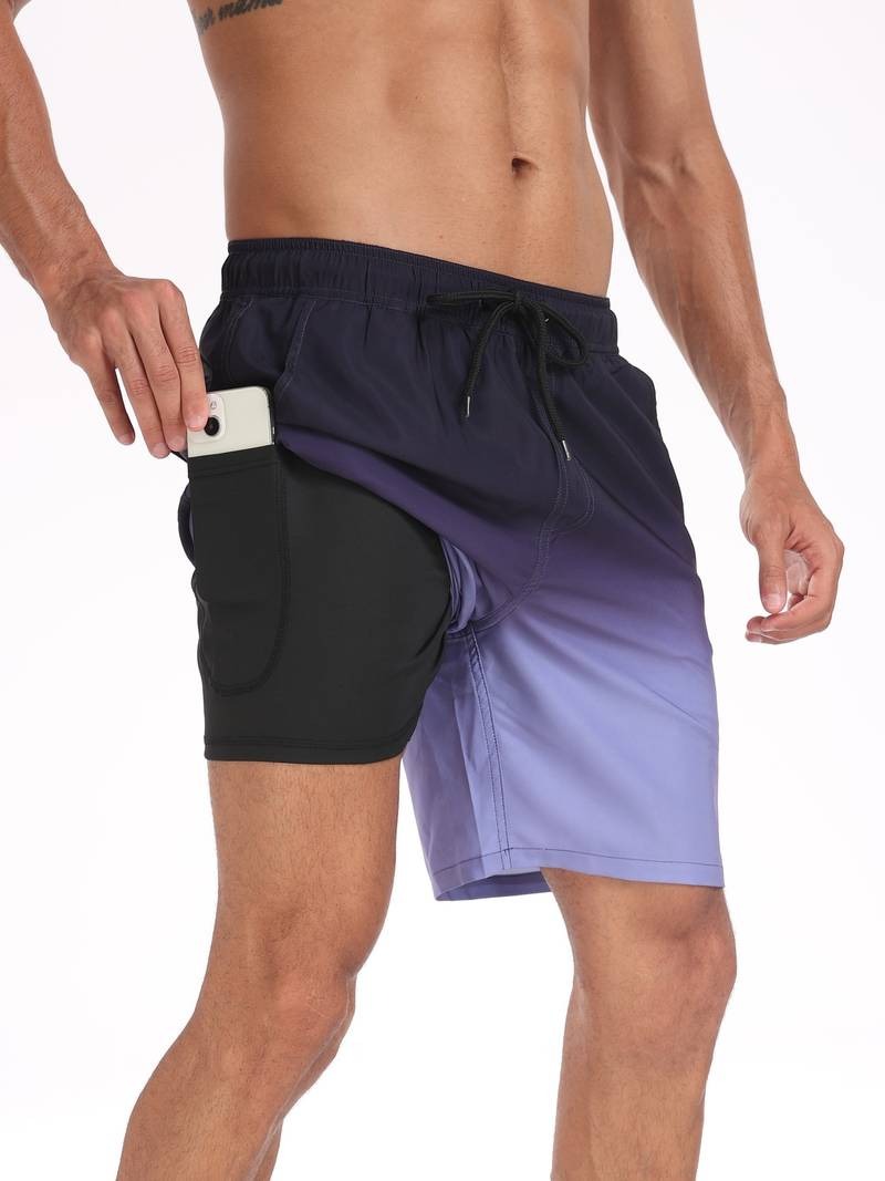 Flamingo Print Swim Trunks - Dark Purple