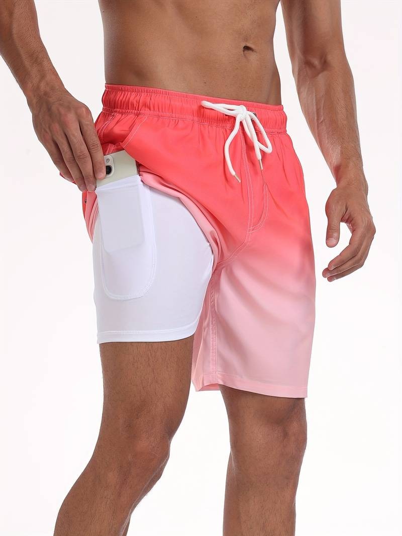 Flamingo Print Swim Trunks - Light Orange