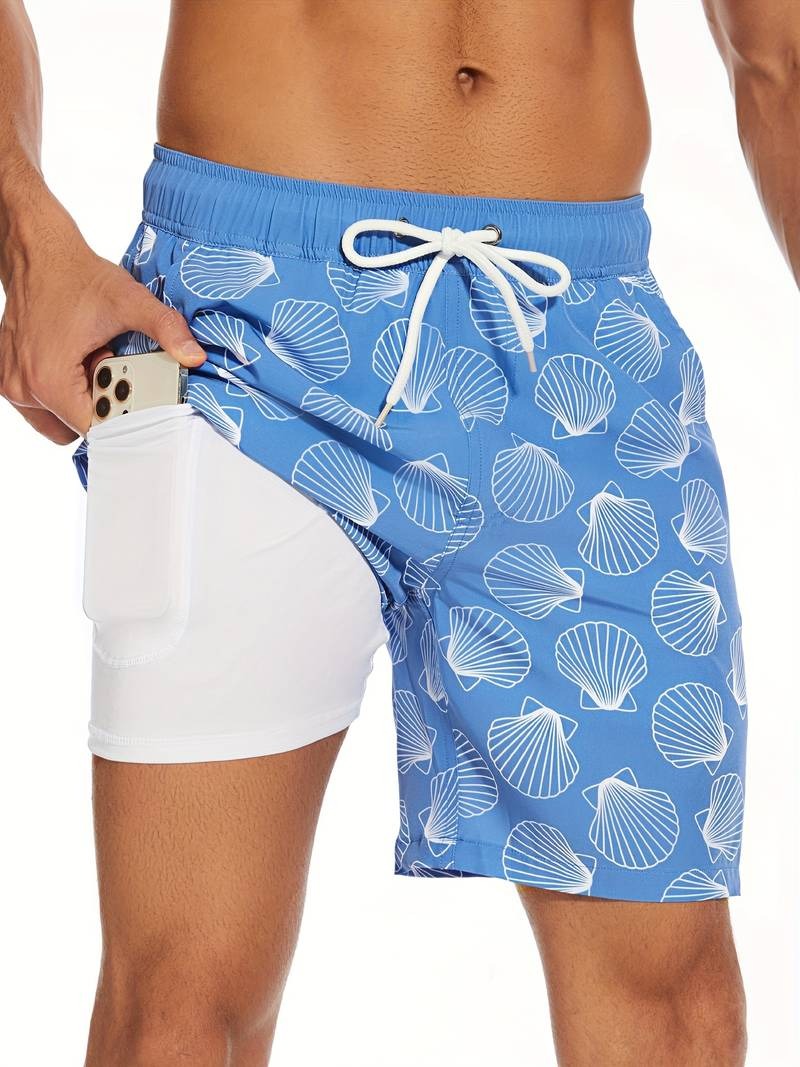 Flamingo Print Swim Trunks - Royal Blue