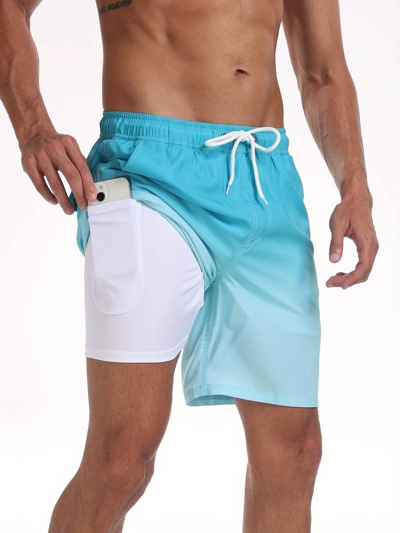 Flamingo Print Swim Trunks - Turquoise