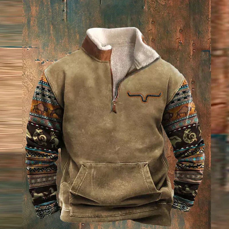 Fleece Quarter Zip Sweatshirt - Khaki