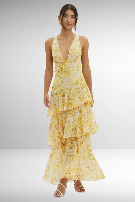 Floral Halter Maxi Dress - Yellow