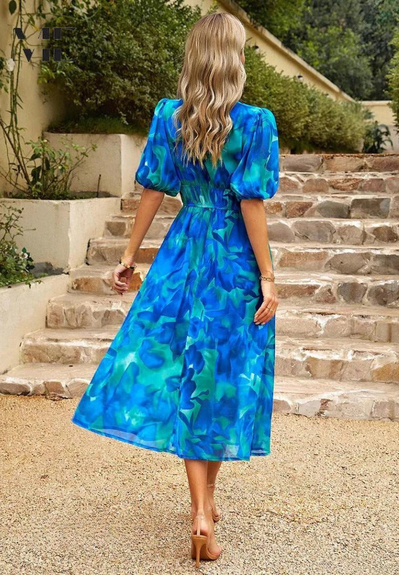 Floral Puff Sleeve Midi Dress
