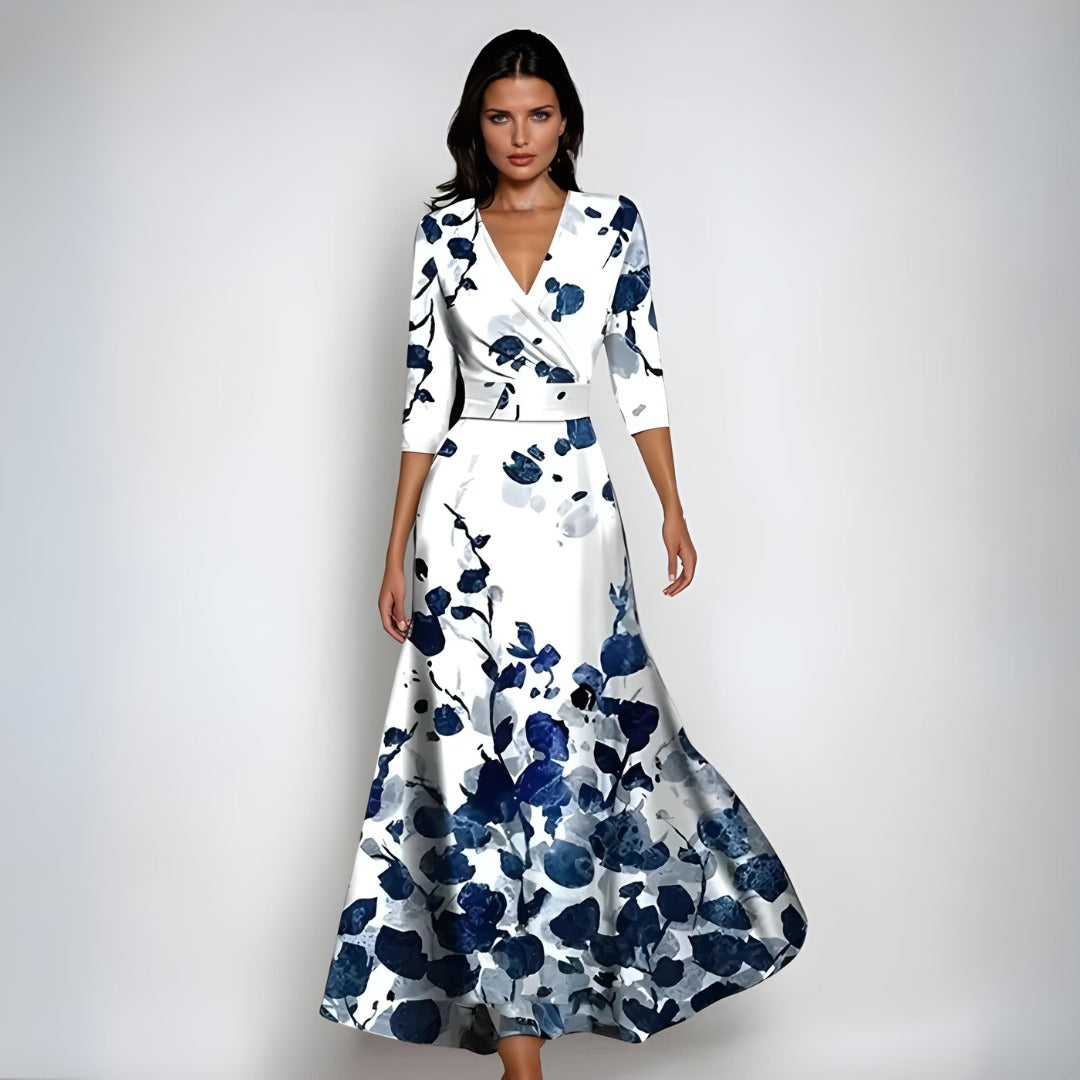 Floral Wedding Guest Maxi Dress - White/Blue