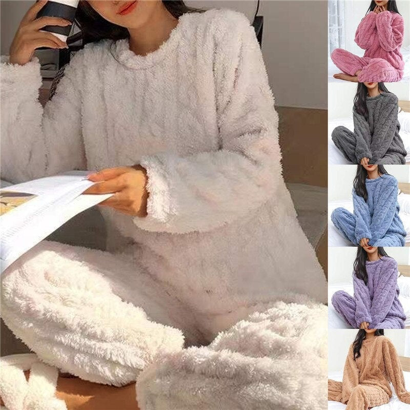 Fluffy Pajama Two Piece Set