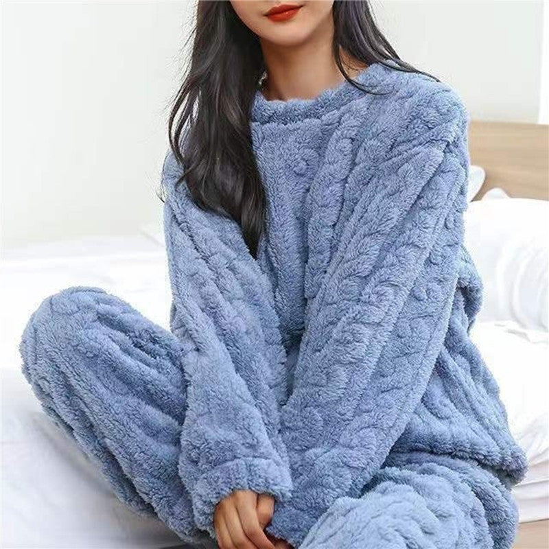 Fluffy Pajama Two Piece Set - Blue