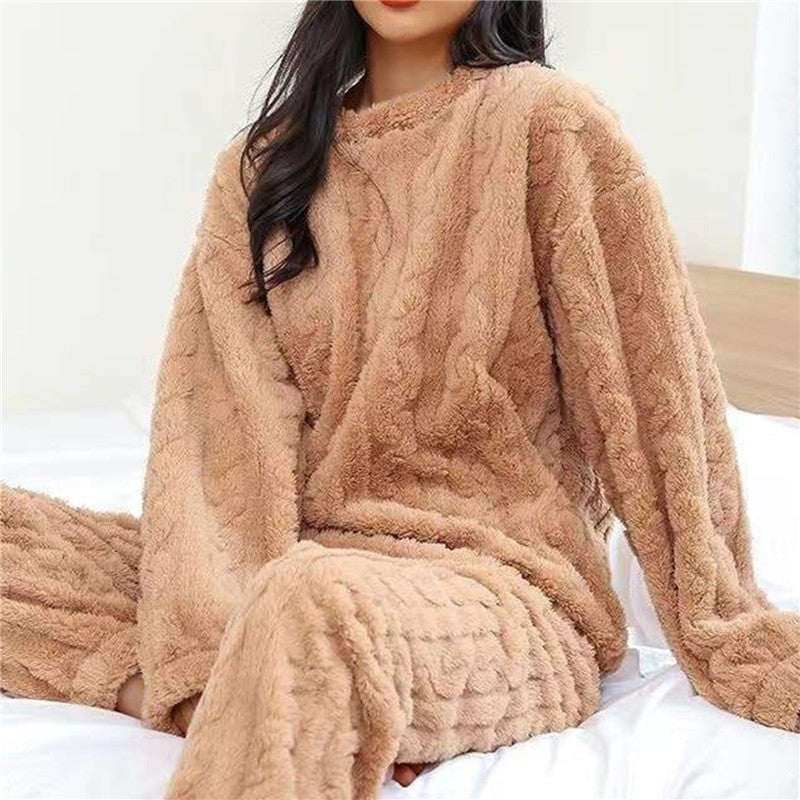 Fluffy Pajama Two Piece Set - Brown