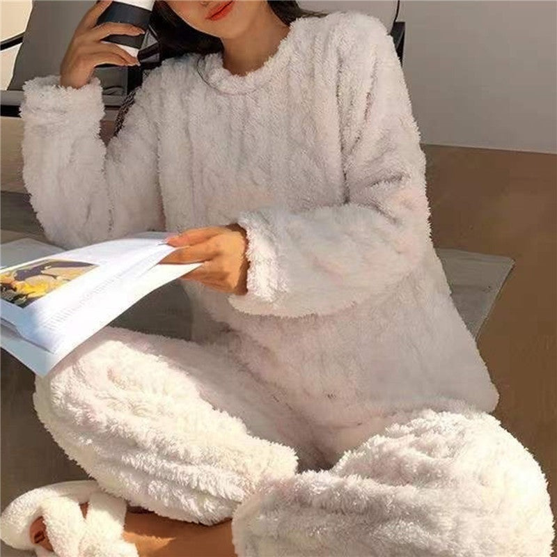 Fluffy Pajama Two Piece Set - White
