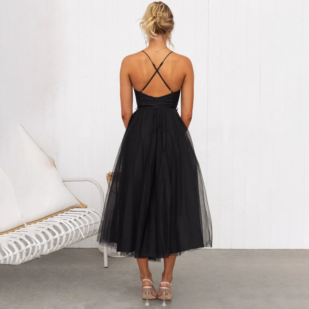 Formal Strapless Tulle Midi Dress