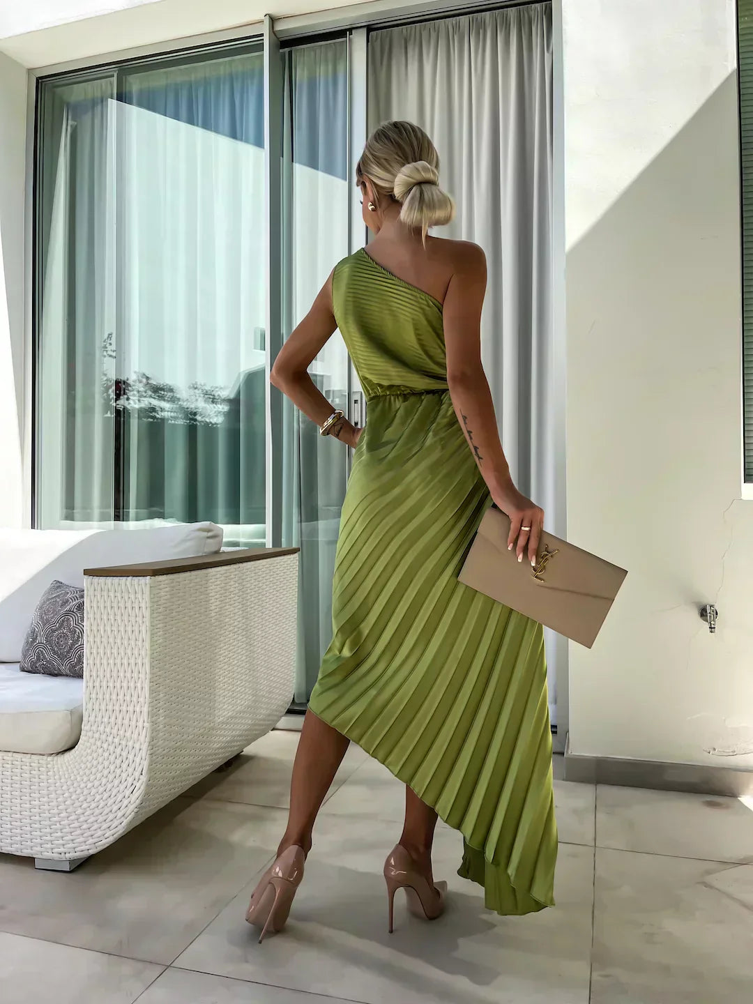 Hazel | Women’s One Shoulder Pleated Maxi Dress