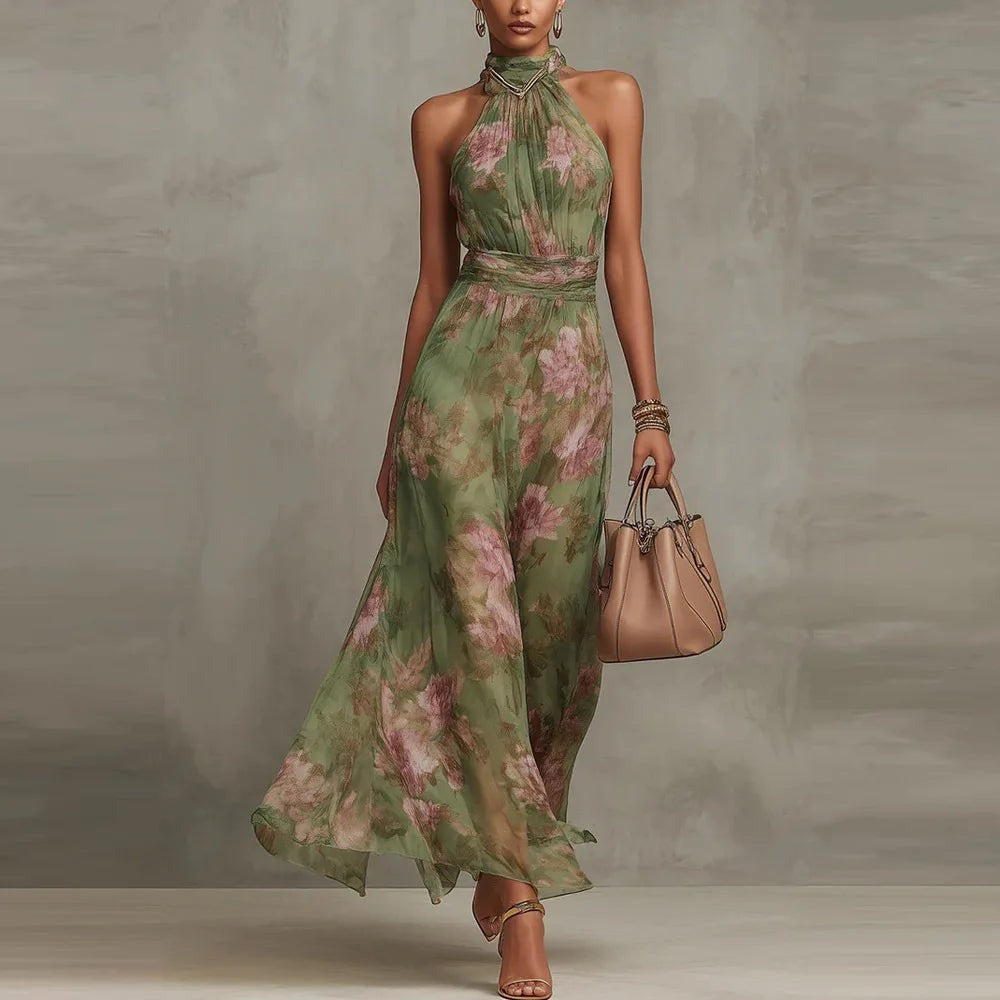 Floral Wedding Guest Maxi Dress - Green