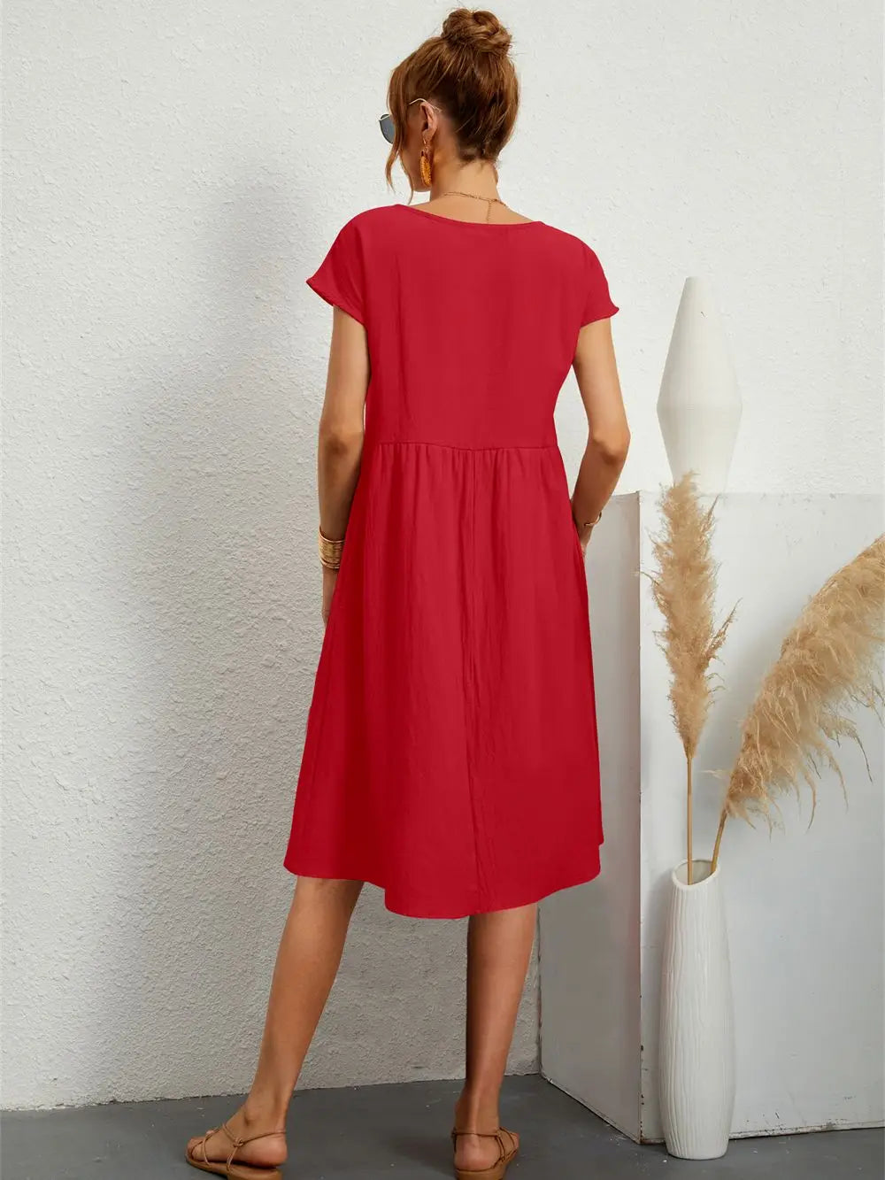 Ondine | Women’s Short Sleeve with Pockets Midi Dress