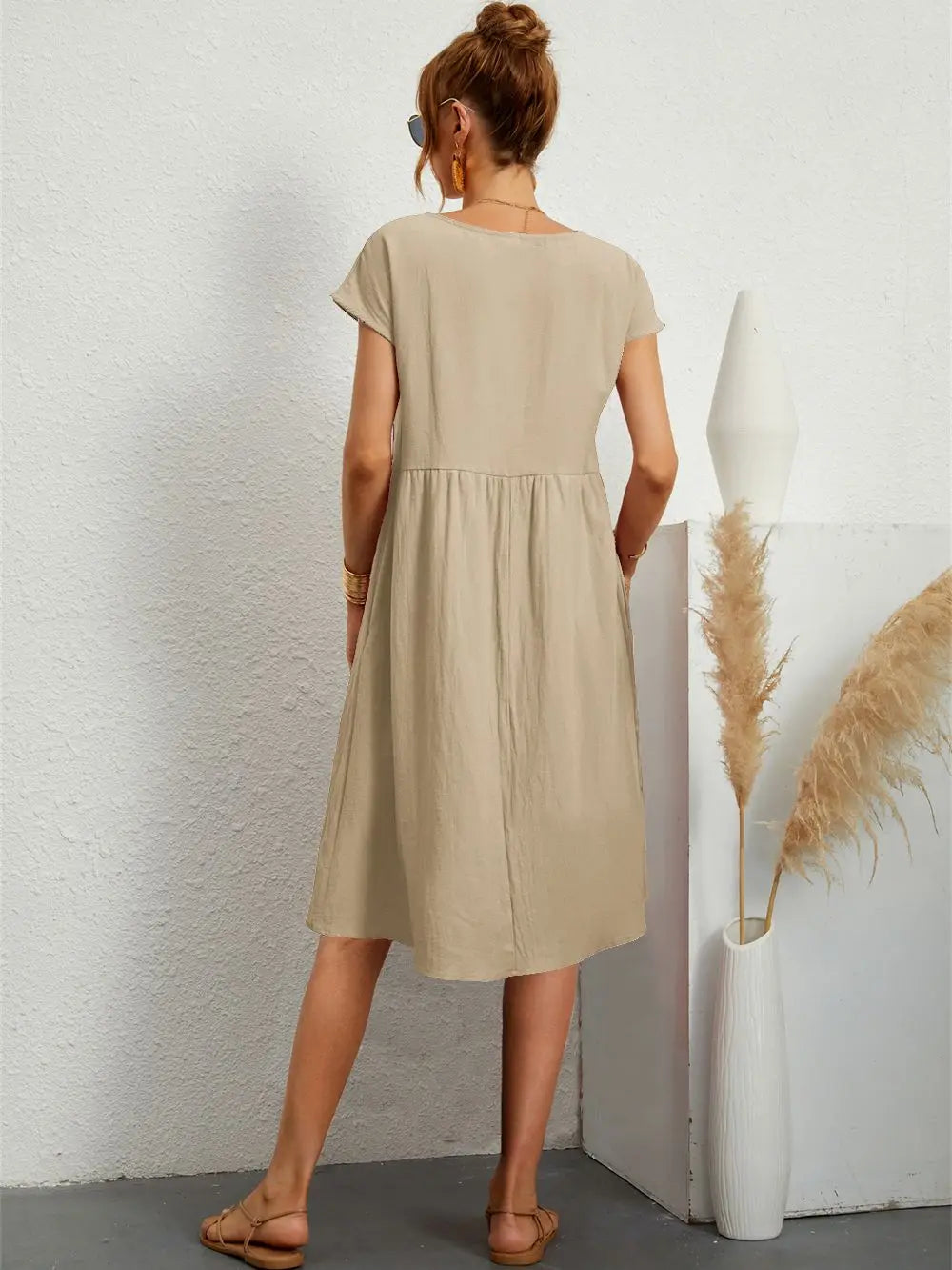 Ondine | Women’s Short Sleeve with Pockets Midi Dress