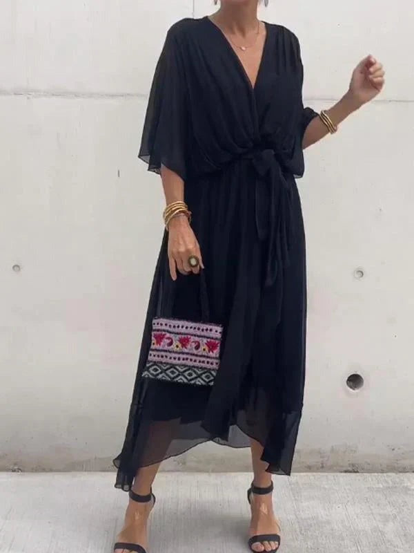 Boho Wrap Midi Dress - Black