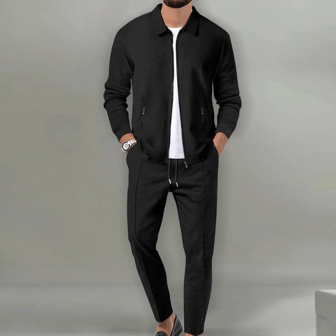 Jacket Pants Two Piece Set - Black