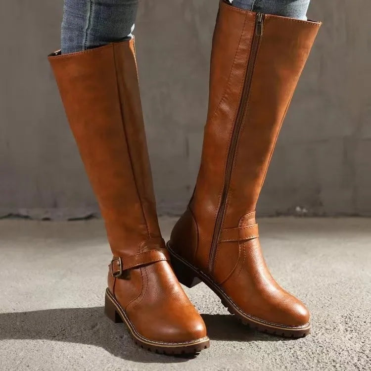 Knee High Riding Boots - Light Brown