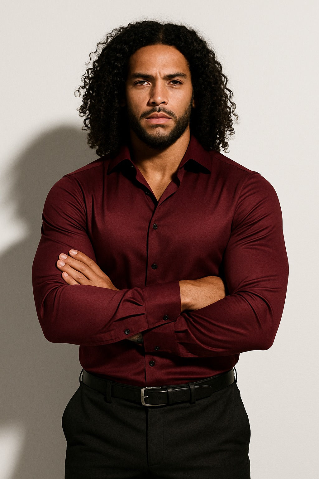 Long Sleeve Dress Shirt - Wine Red