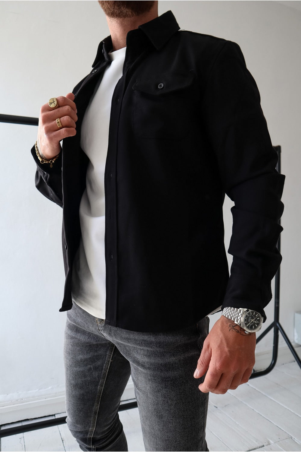 Long Sleeve Shacket - Black