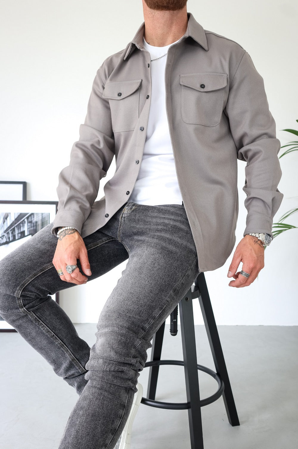 Long Sleeve Shacket - Grey
