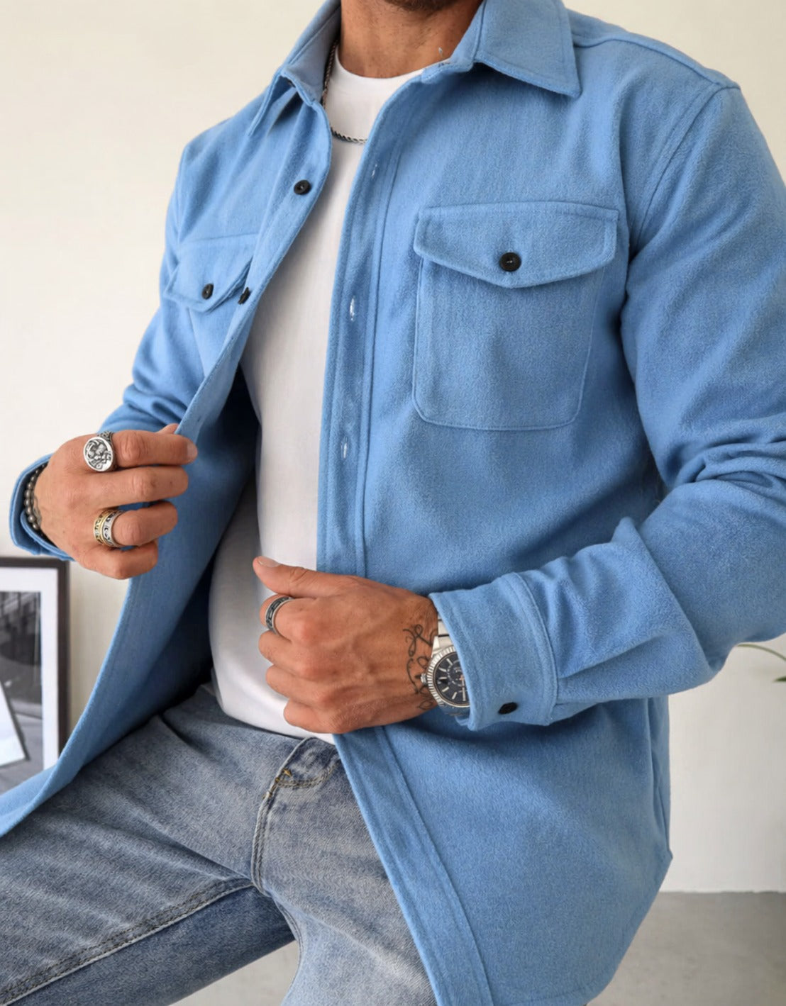 Long Sleeve Shacket - Royal Blue