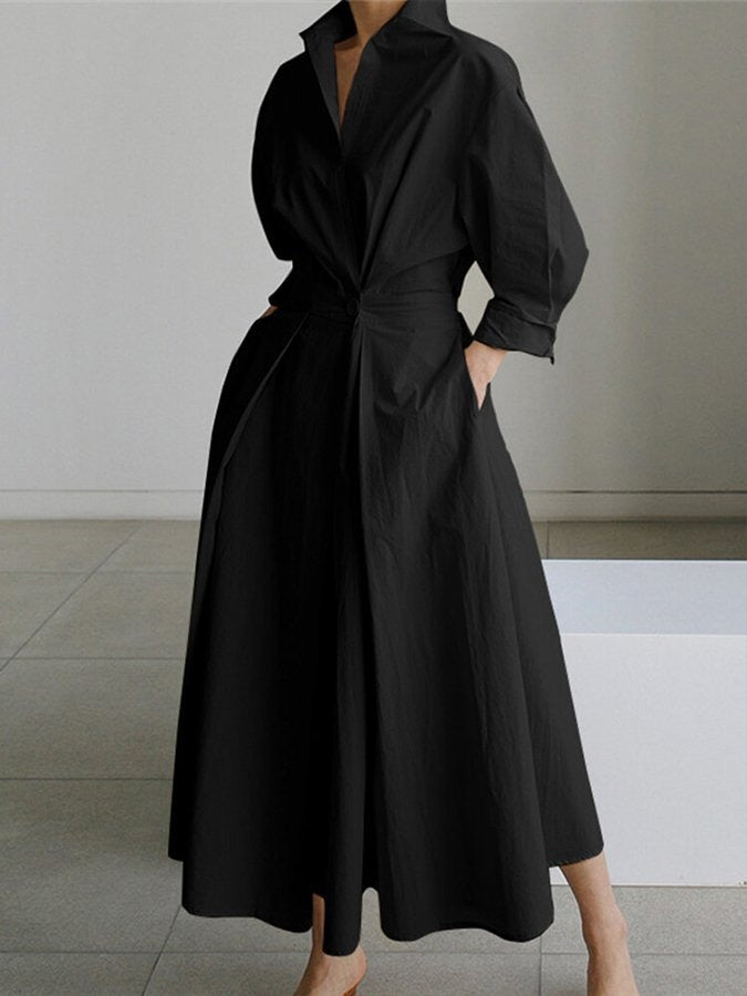 Long Sleeve Shirt Dress - Black