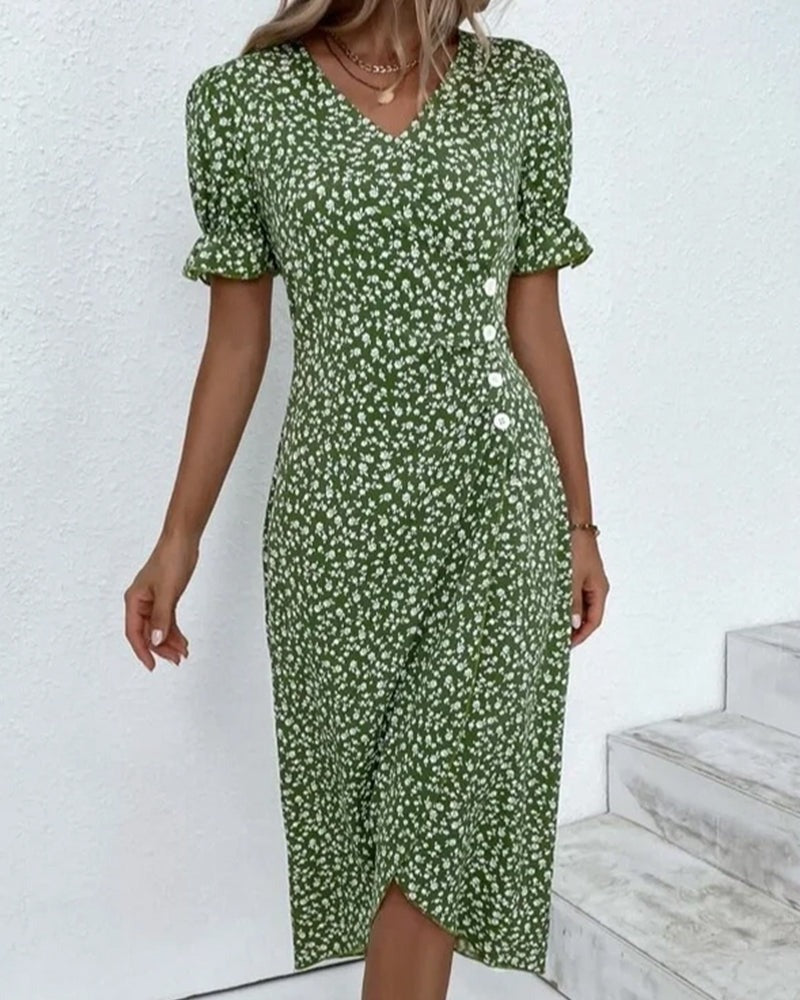 Short Sleeve Floral Midi Dress