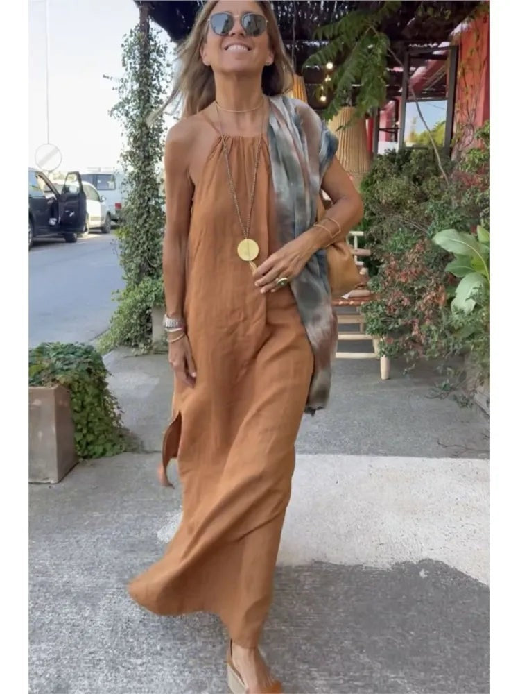 Summer Halter Maxi Dress - Khaki
