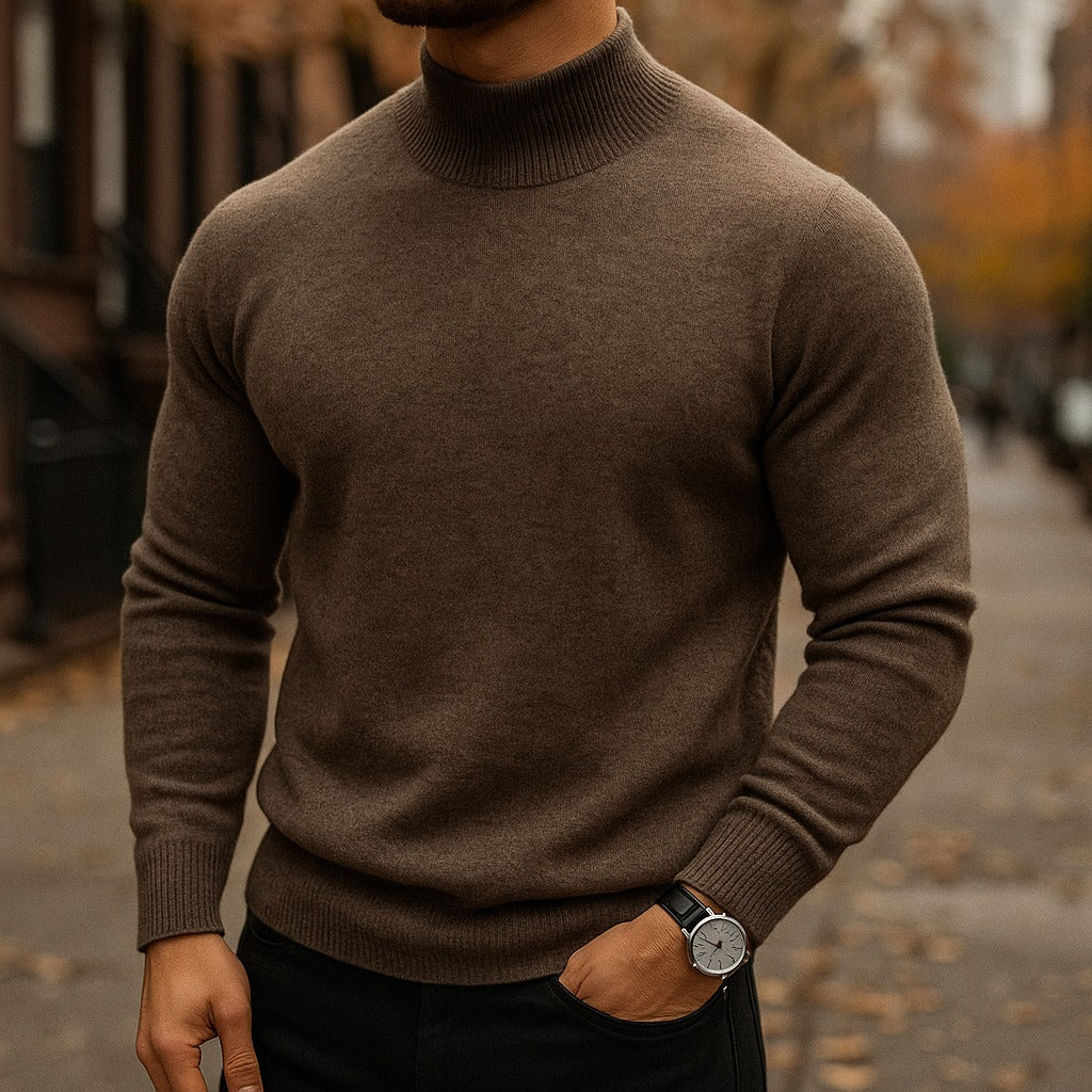 Mock Neck Knit Sweater - Brown